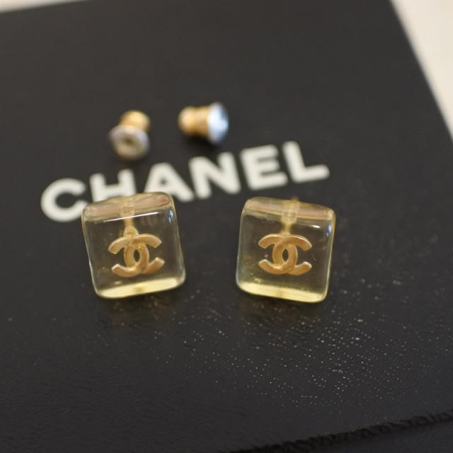 [USED/]CHANEL シャネル ピアス ピアス ココマーク ぶら下がりフープ クリアキューブ 06P  tdc-001311-4d