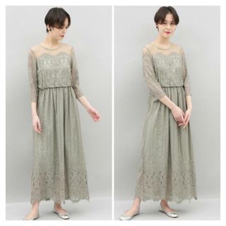 アダムエロぺ(Adam et Rope')の美品 Adam et Rope チュールパネルレースドレス(ロングワンピース/マキシワンピース)