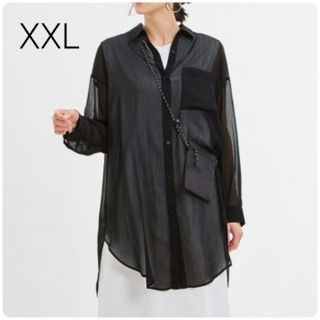 ジーユー(GU)の新品・未使用!!【XXL】GU/シアーロングシャツ/ブラック(シャツ/ブラウス(長袖/七分))