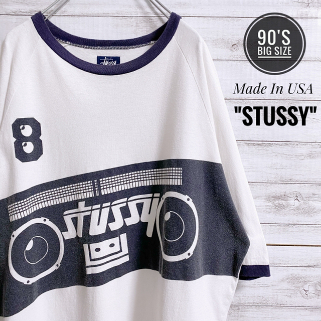即購入 ☆超レア☆ OLD STUSSY 90's リンガーTシャツ アメリカ製 紺