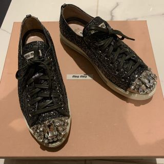低反発 腰用 miumiu ビジューグリッタースニーカー スワロフスキー