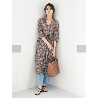 ショコラフィネローブ(chocol raffine robe)の花柄単色カットワンピース ロングワンピース ブラウン ガウン 2way(ロングワンピース/マキシワンピース)