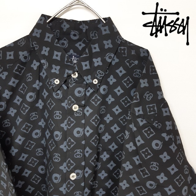 STUSSY ステューシー モノグラム 総柄 半袖 シャツ Mサイズ-