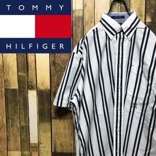 トミーヒルフィガー(TOMMY HILFIGER)の【トミーヒルフィガー】オールド刺繍ロゴ☆半袖ダブルストライプシャツ 90s(シャツ)