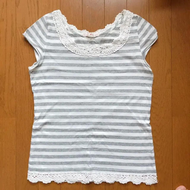 CHILD WOMAN(チャイルドウーマン)のチャイルドウーマン　フレンチスリーブ　レース　ボーダー　カットソー　Tシャツ レディースのトップス(カットソー(半袖/袖なし))の商品写真