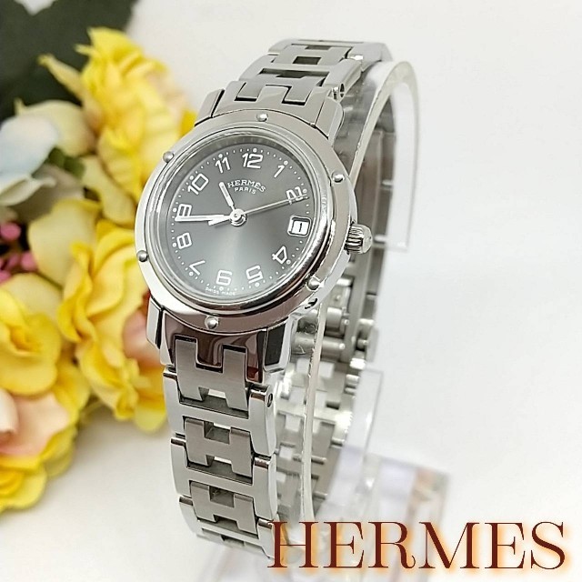 世界的に有名な 美品 Hermes エルメス レディース腕時計 デイト クリッパー CL4.210 腕時計