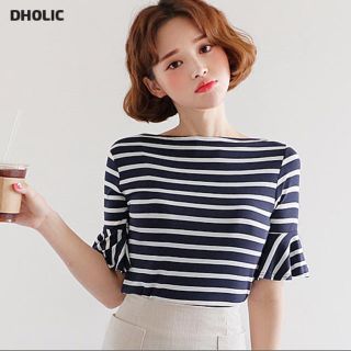 ディーホリック(dholic)のdholic ボーダー　ラッフルスリーブボーダーtシャツ(Tシャツ(半袖/袖なし))