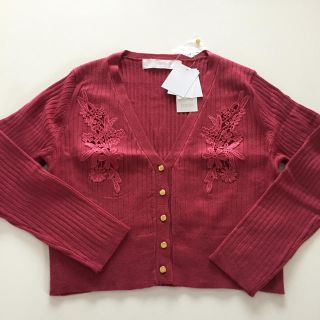 トッコ(tocco)の売り切り♡新品♡トッコ♡レースアップリケリブニットカーディガン♡ピンク(カーディガン)