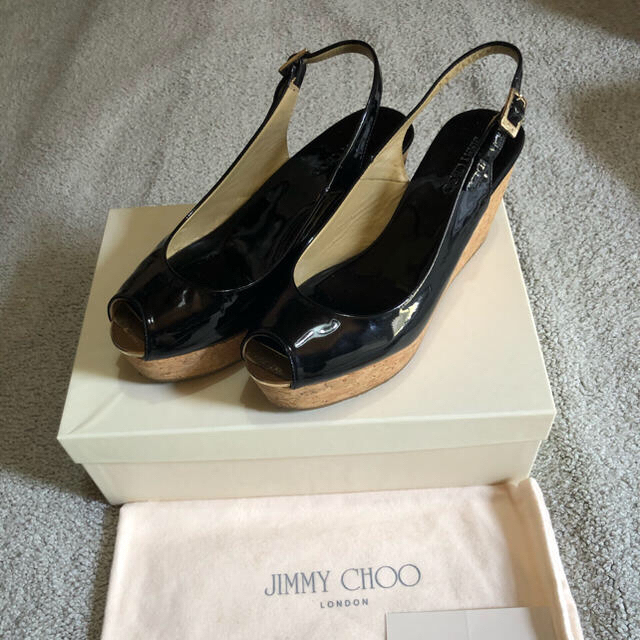 直営店】 ジミーチュウ ウエッジ サンダル コルク ブラック美品37