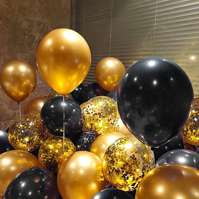 風船 パーティー バルーン 誕生日 お祝い 32点セット ゴールド×ブラック インテリア/住まい/日用品のインテリア小物(ウェルカムボード)の商品写真