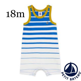 プチバトー(PETIT BATEAU)の【新品】プチバトー 18m ブルーボーダーノースリーブロンパース(ロンパース)