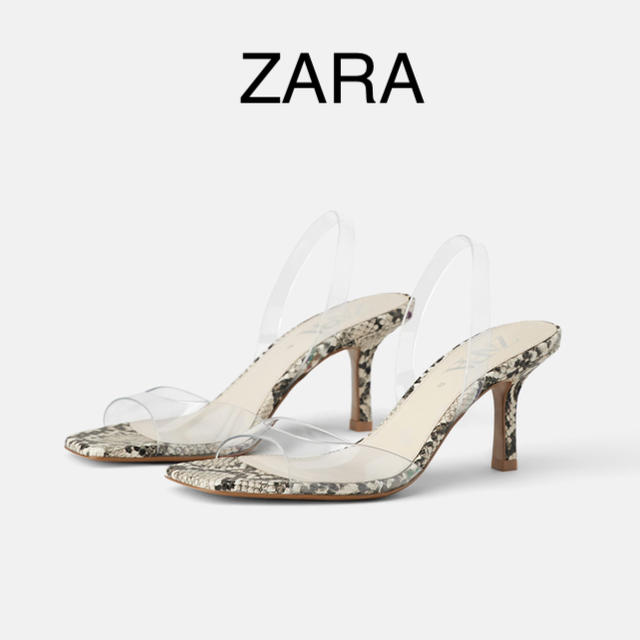 ZARA(ザラ)の《新品未使用》ZARA アニマル柄&ビニール素材ヒールサンダル レディースの靴/シューズ(サンダル)の商品写真