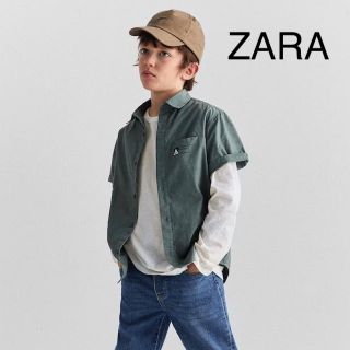 ザラキッズ(ZARA KIDS)の【美品】ザラ　テクニカルシャツ　グリーン(ブラウス)