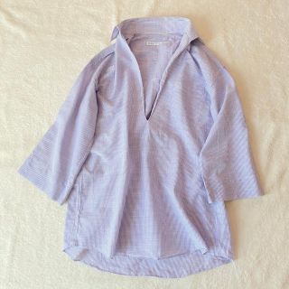 イエナ(IENA)のイエナ スキッパー シャツ パープル ストライプ 七分袖 夏 春(シャツ/ブラウス(長袖/七分))