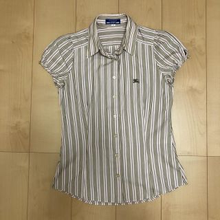 バーバリーブルーレーベル(BURBERRY BLUE LABEL)の【美品】バーバリーブルーレーベル  ストライプ半袖シャツ ブラウス(シャツ/ブラウス(半袖/袖なし))