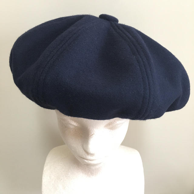 紺 メルトン ウール ハンドメイド ベレー帽 サイズ調節
