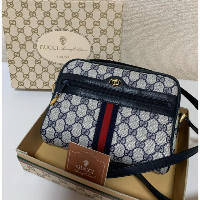 美品 GUCCI オールド グッチ シェリーライン ショルダー バッグ ネイビー