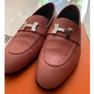 エルメス(Hermes)のエルメス　モカシン　パリ　ローファー　サーモンピンク　37(ローファー/革靴)