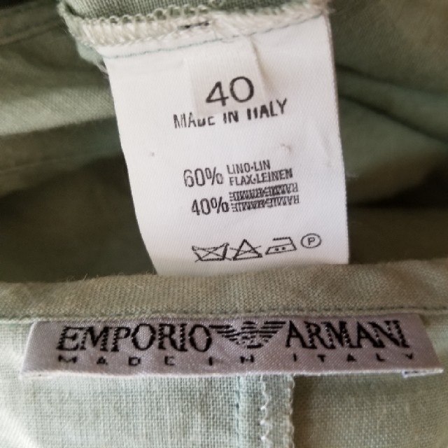 Armani(アルマーニ)の【美品】エンポリオアルマーニボウタイ麻混スモーキーグリーントップス レディースのトップス(シャツ/ブラウス(半袖/袖なし))の商品写真