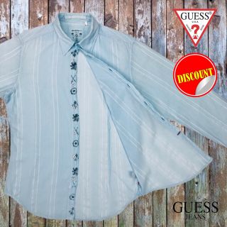 ゲス(GUESS)のゲスジーンズ美品!!★ライトブルー 薄生地 ミックスストライプ カジュアルシャツ(シャツ)