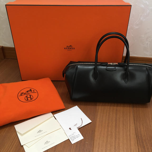 値下　エルメス HERMES パリボンベイ27 ハンドバッグ ボックスカーフ 黒