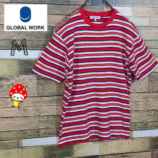 グローバルワーク(GLOBAL WORK)の【美品】グローバルワーク パイル生地 ボーダー Tシャツ 赤 M(Tシャツ/カットソー(半袖/袖なし))