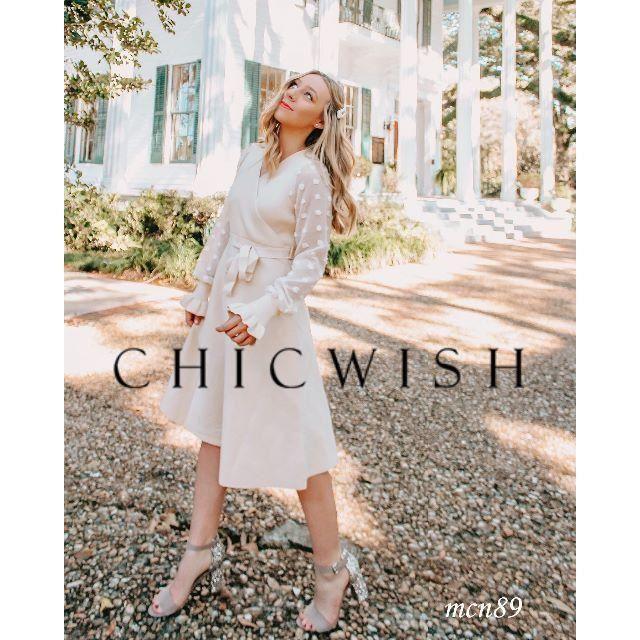 Chicwish(シックウィッシュ)の【新品・タグ付】chicwish　シフォンスリーブニットワンピース　アイボリー レディースのワンピース(ひざ丈ワンピース)の商品写真