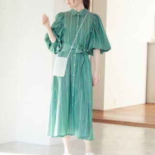 ヴィス(ViS)のVIS今期ストライプ柄シャツワンピース美品(ロングワンピース/マキシワンピース)