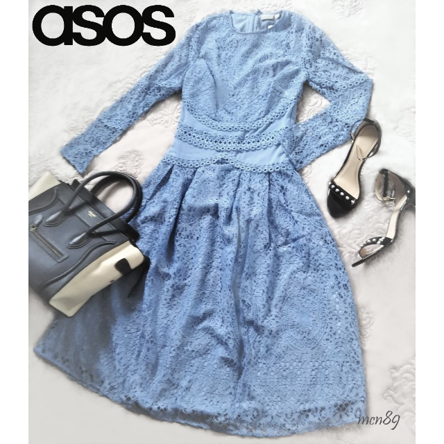 asos(エイソス)の【新品・タグ付】asos　レースプリーツミディドレス　UK4 レディースのワンピース(ひざ丈ワンピース)の商品写真