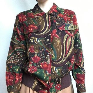 レトロシャツ ヴィンテージ ブラウス 90s  長袖 ブルゾン レトロ 柄シャツ(シャツ/ブラウス(長袖/七分))