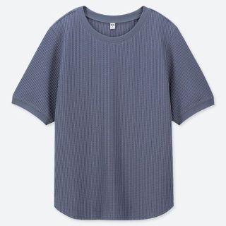 ユニクロ(UNIQLO)のユニクロ 青 ワッフルクルーネックT S(カットソー(半袖/袖なし))