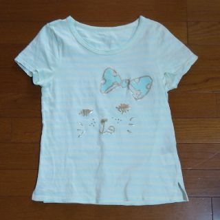 フランシュリッペ(franche lippee)のﾌﾗﾝｼｭﾘｯﾍﾟ　猫顔　Tシャツ　イエローブルー　ボーダー(Tシャツ(半袖/袖なし))