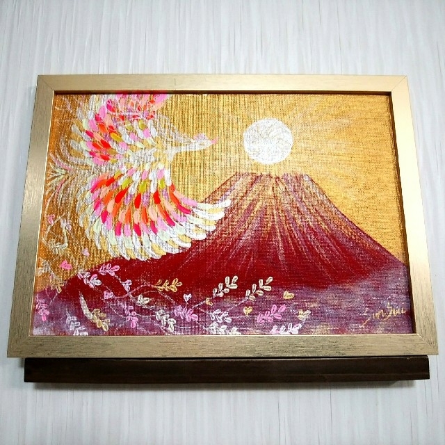 【レッドを】 風水開運絵画＊煌めき天空鳳凰飛翔赤富士 金運 恋愛結婚愛情運 健康 子宝 情熱の通販 by 幸せ画廊♡幸運 開運 風水