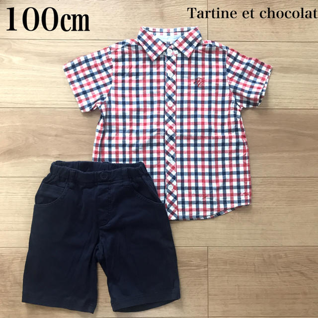 Tartine et Chocolat(タルティーヌ エ ショコラ)の男の子 タルティーヌエショコラ 半袖シャツ&ハーフパンツセット 100 キッズ/ベビー/マタニティのキッズ服男の子用(90cm~)(ブラウス)の商品写真