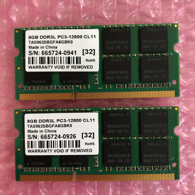 ノート用メモリ / 8GB x 2枚 = 16GB / DDR3L-1600 1