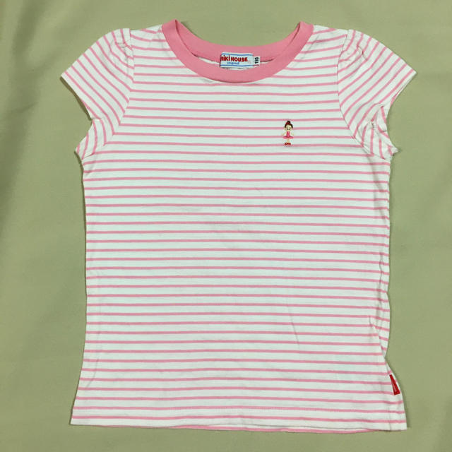 mikihouse(ミキハウス)のミキハウス リーナちゃん 半袖Tシャツ 110 ピンク色 ストライプ 女の子  キッズ/ベビー/マタニティのキッズ服女の子用(90cm~)(Tシャツ/カットソー)の商品写真