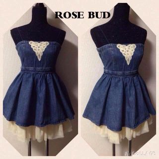 ローズバッド(ROSE BUD)のROSE BUDチュールデニムワンピース(ひざ丈ワンピース)