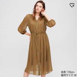 ユニクロ(UNIQLO)の【値下げしました】ユニクロ シフォンワンピース カーキ(ひざ丈ワンピース)