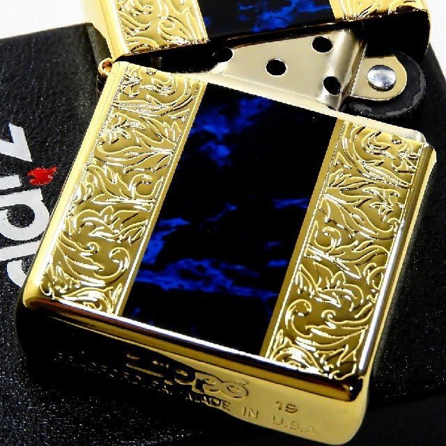 ZIPPO - 送料無料☆zippo☆両面加工☆大理石柄ブルー☆アラベスク☆GD