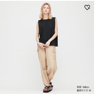 ユニクロ(UNIQLO)のクレープジャージーT ブラック(カットソー(半袖/袖なし))