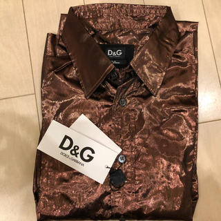 ドルチェアンドガッバーナ(DOLCE&GABBANA)のD&G　ドルガバ　ドレス高級シャツ　☆ゴールドブラウンカラー　48(シャツ)