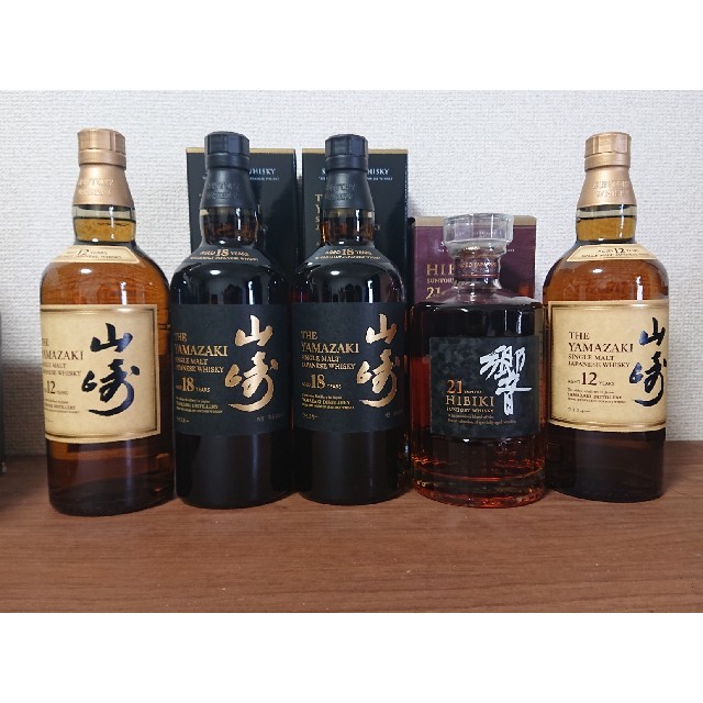 サントリー(サントリー)の山崎 18年 12年 各2本 & 響 21年 1本 食品/飲料/酒の酒(ウイスキー)の商品写真