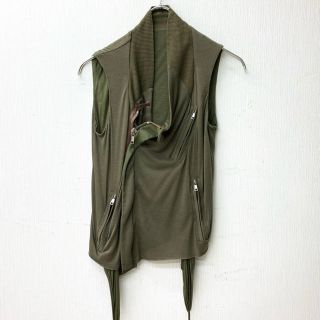 リックオウエンス(Rick Owens)の【40】Rick Owens LILIES 定番型ライダースベスト オリーブ(ライダースジャケット)