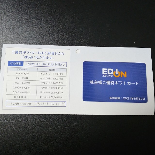 エディオン　株主優待　15,000円分