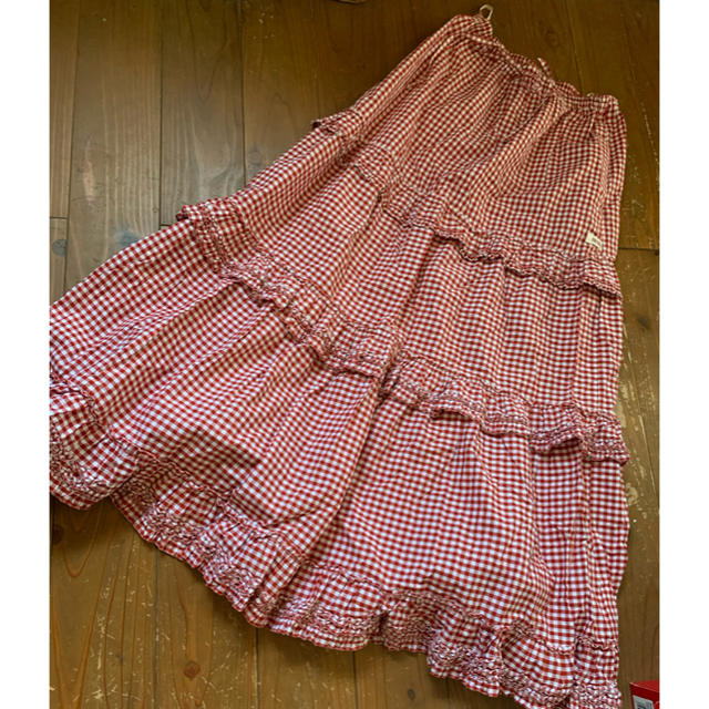 PINK HOUSE(ピンクハウス)のPINK HOUSE 赤×白♡ギンガムチェック♡フリルデザイン♡ロングスカート レディースのスカート(ロングスカート)の商品写真