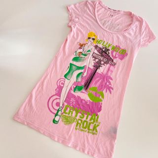 エドハーディー(Ed Hardy)のクリスタルロック　Tシャツ　♡　レディース　Mサイズ　ピンク　半袖(Tシャツ(半袖/袖なし))