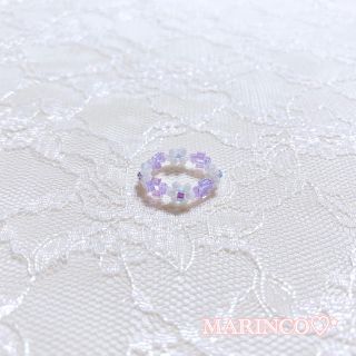 フラワースクエアビーズリング／紫(NO.329)(リング)