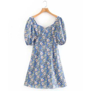 ザラ(ZARA)の1793＊S/S blue 花柄 ワンピース(ミニワンピース)