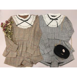 evelyn ネックリボンセットアップ brown