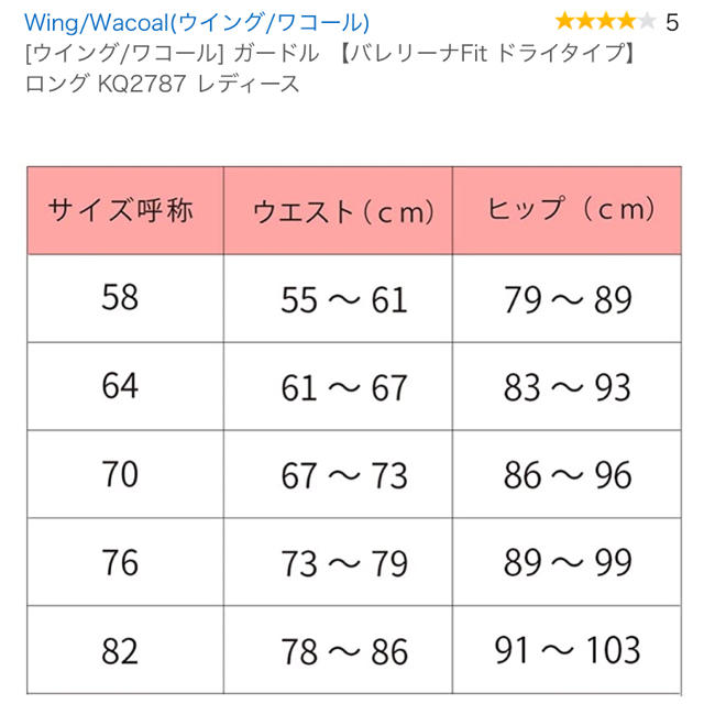 Wing(ウィング)のwing バレリーナFit ドライタイプ　ロング　ピンク　64サイズ レディースの下着/アンダーウェア(ショーツ)の商品写真